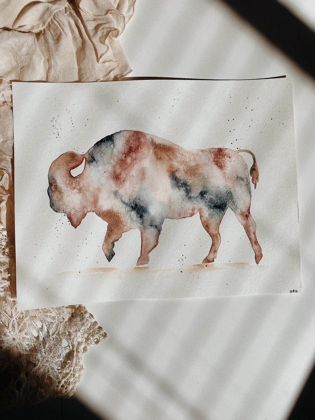 Earth Tone Watercolor Buffalo Piece