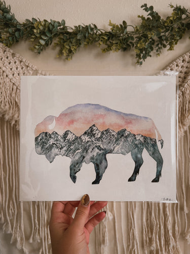 Sunset Teton Bison Print