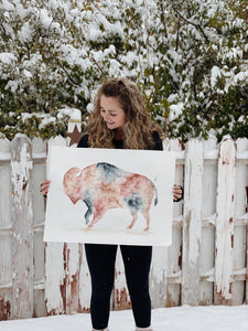 Earth Tone Watercolor Buffalo Piece