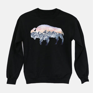 Sunset Mountain Buffalo Hoodies / Sweatshirt